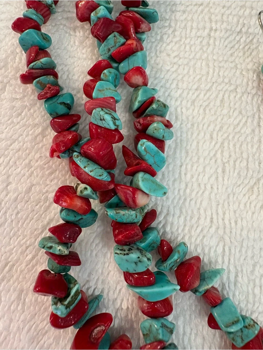 Turquoise and Red Coral Bead Necklace & Earring Set - Women Jewelry